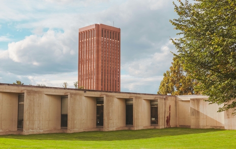 The Bromery Center for the Arts with the DuBois Library in the background Photo Credit:  UMASS Brut